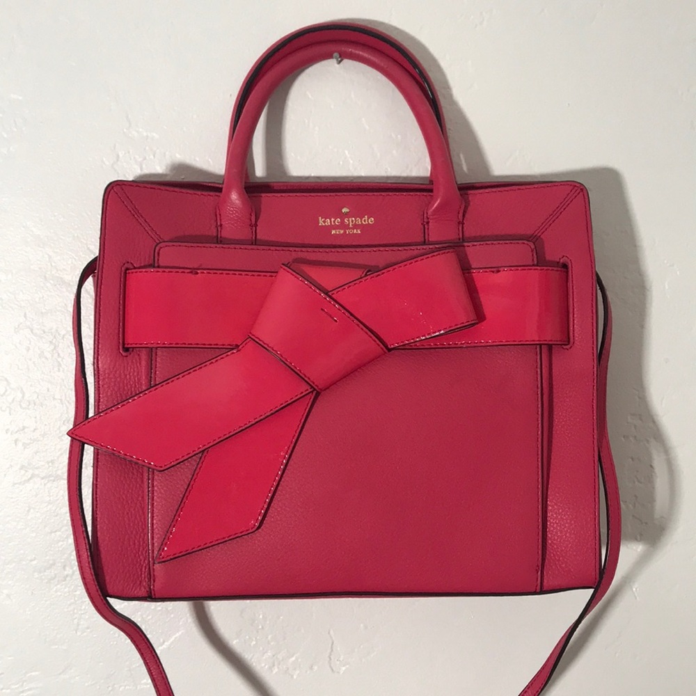 Pink Kate Spade Bow Valley Mika Bag striped lining